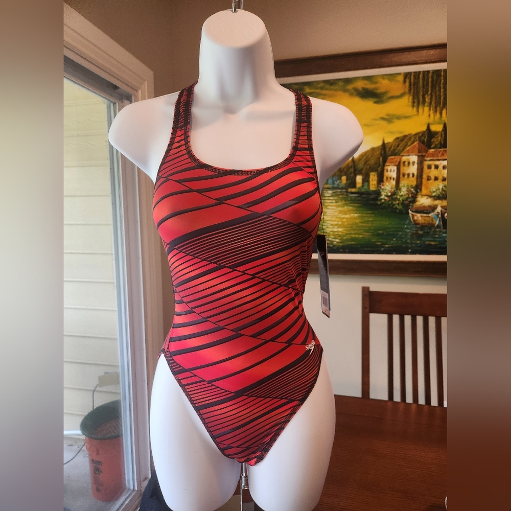 Speedo Dynamic Red and Black One Piece Swimsuit